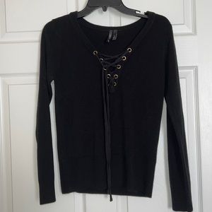 New directions black sweater with tie in front